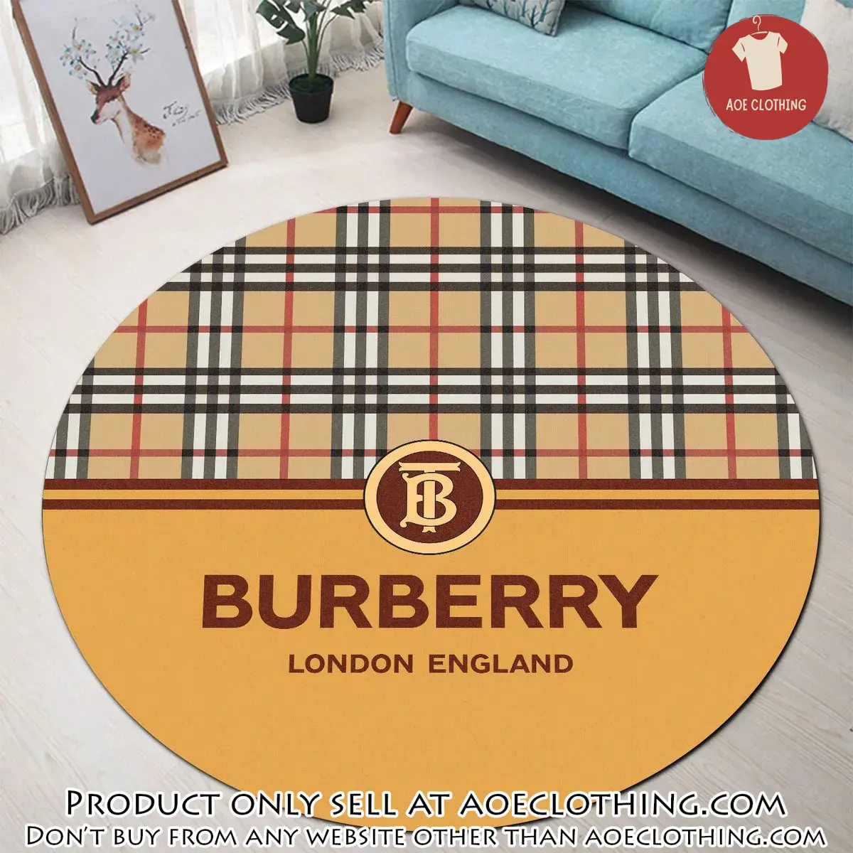Burberry london england orange luxury brand fashion round rug carpet home decor special gift aoe1512324